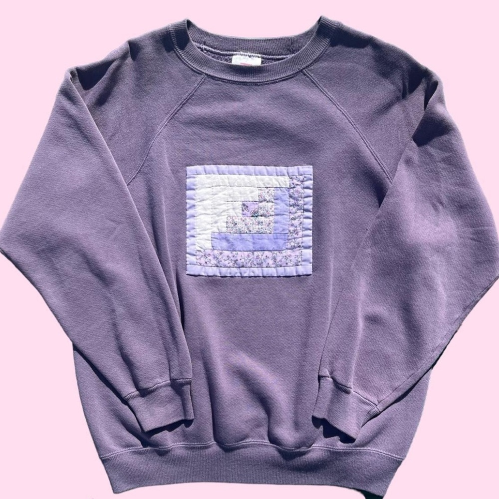 Hanes Purple Sweatshirt with Patchwork Design